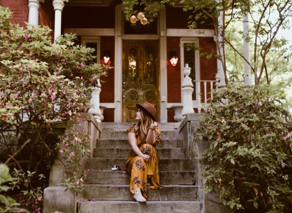 Woman in front of Mollie Fontaine Lounge Photo