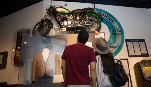 Visitors peruse the exhibits at the Memphis Music Hall of Fame.