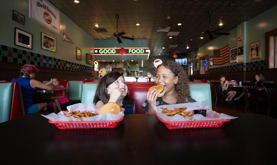 Kids munching on burgers at Dyer's.