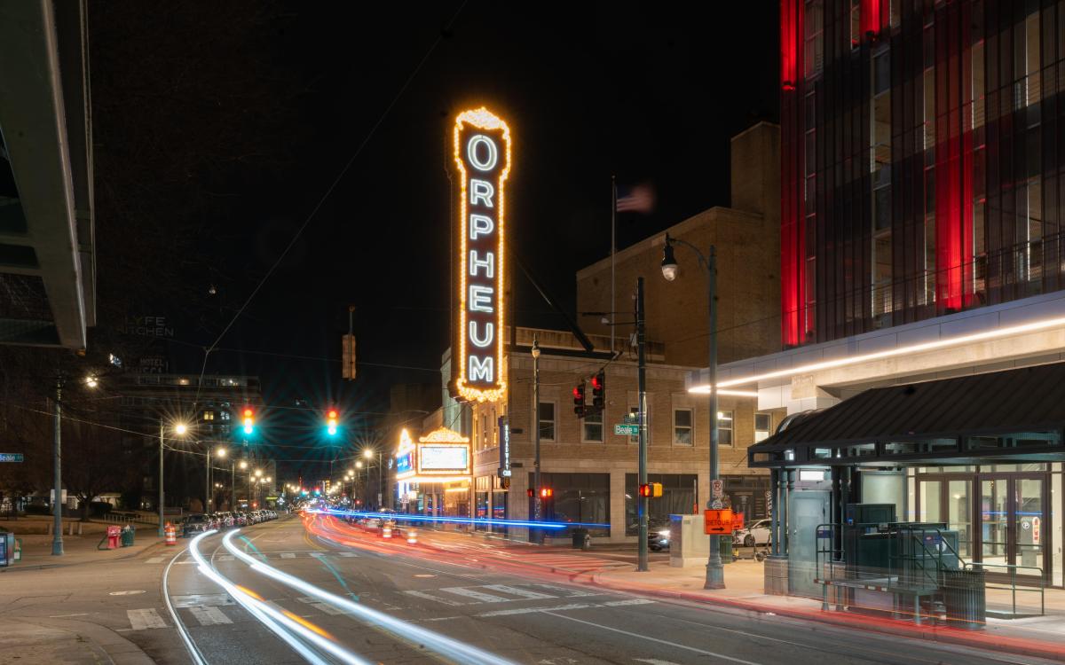 A timelapse image of The Orpheum in Memphis, TN