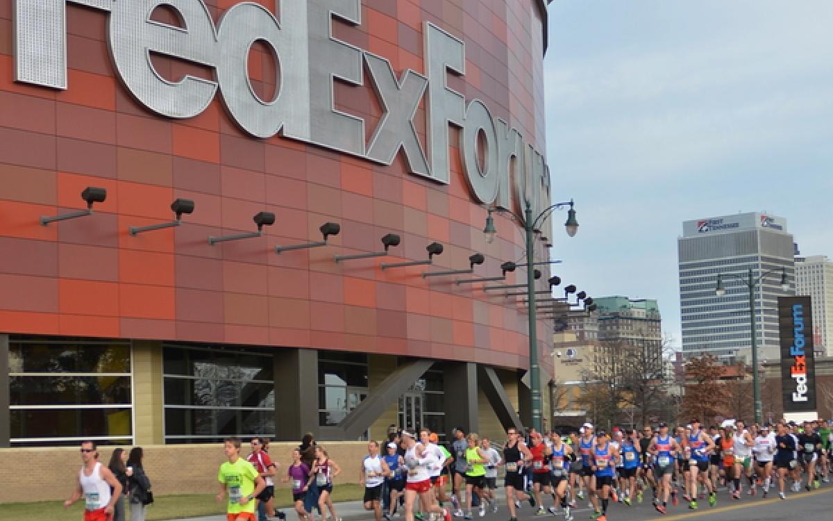 Marathon runners pass FedEx Forum