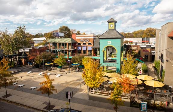 Chimes Square courtyard in Overton Square in the fall 