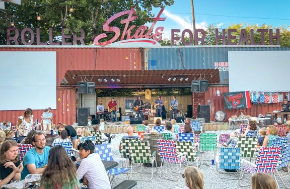 Memphis musician Mark Edgar Stuart plays live on the yard stage of Railgarten, a restaurant and live music venue in Midtown Memphis.