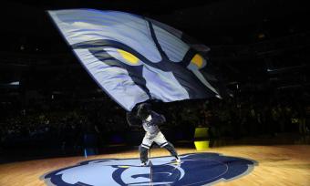 Grizz waving Memphis Grizzlies flag