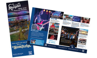 An image of the cover and peek inside the 2024 Memphis Map & Tourist Guide