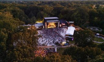 aerial shot of music stage at Mempho during concert