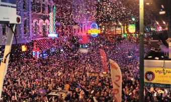 Crowd celebrating New Year's eve on Beale Street.