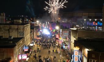 fireworks above Beale Street during New Year's Eve