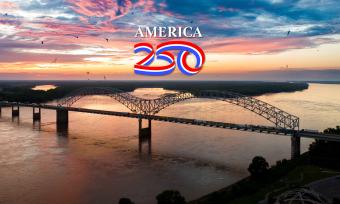 Hernando de Soto Bridge at sunset 