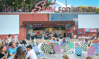 Memphis musician Mark Edgar Stuart plays live on the yard stage of Railgarten, a restaurant and live music venue in Midtown Memphis.